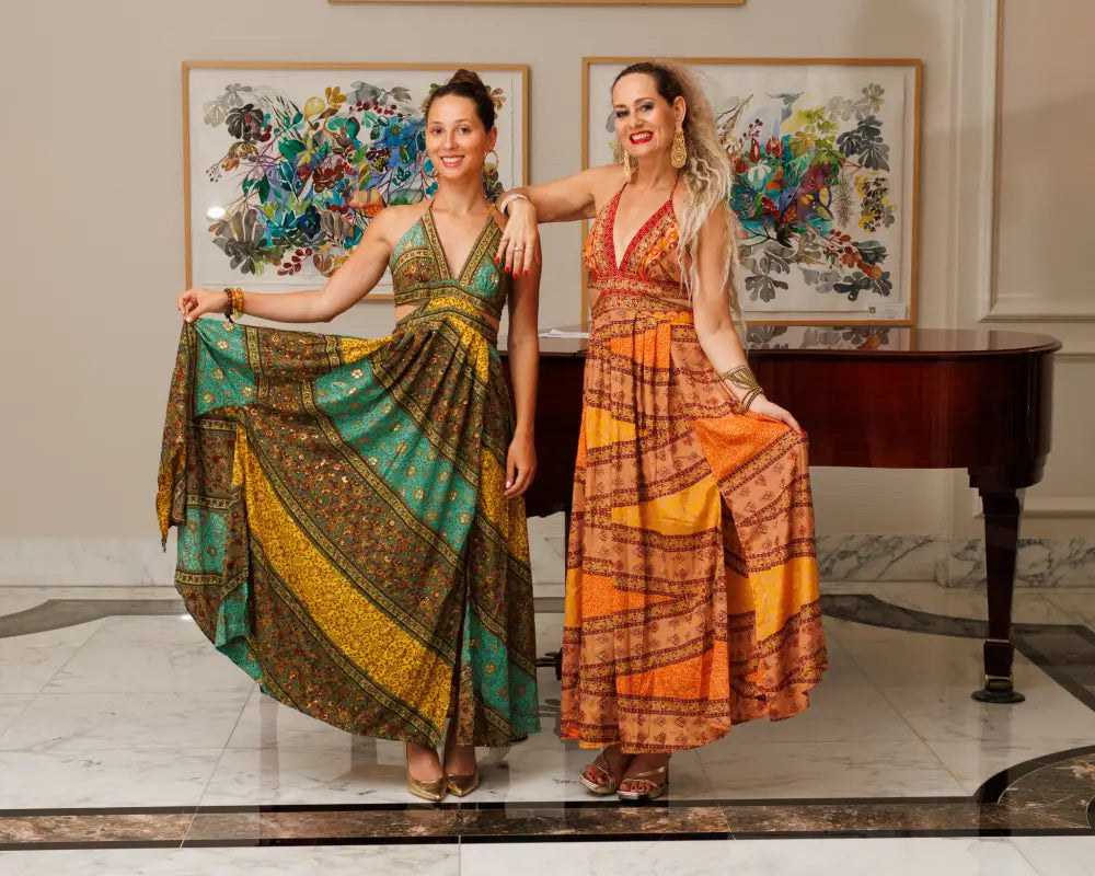 #10047-Brown-Green-Yellow | Shizera Beauty One size / 70% Silk 30% Viscose Long Dresses