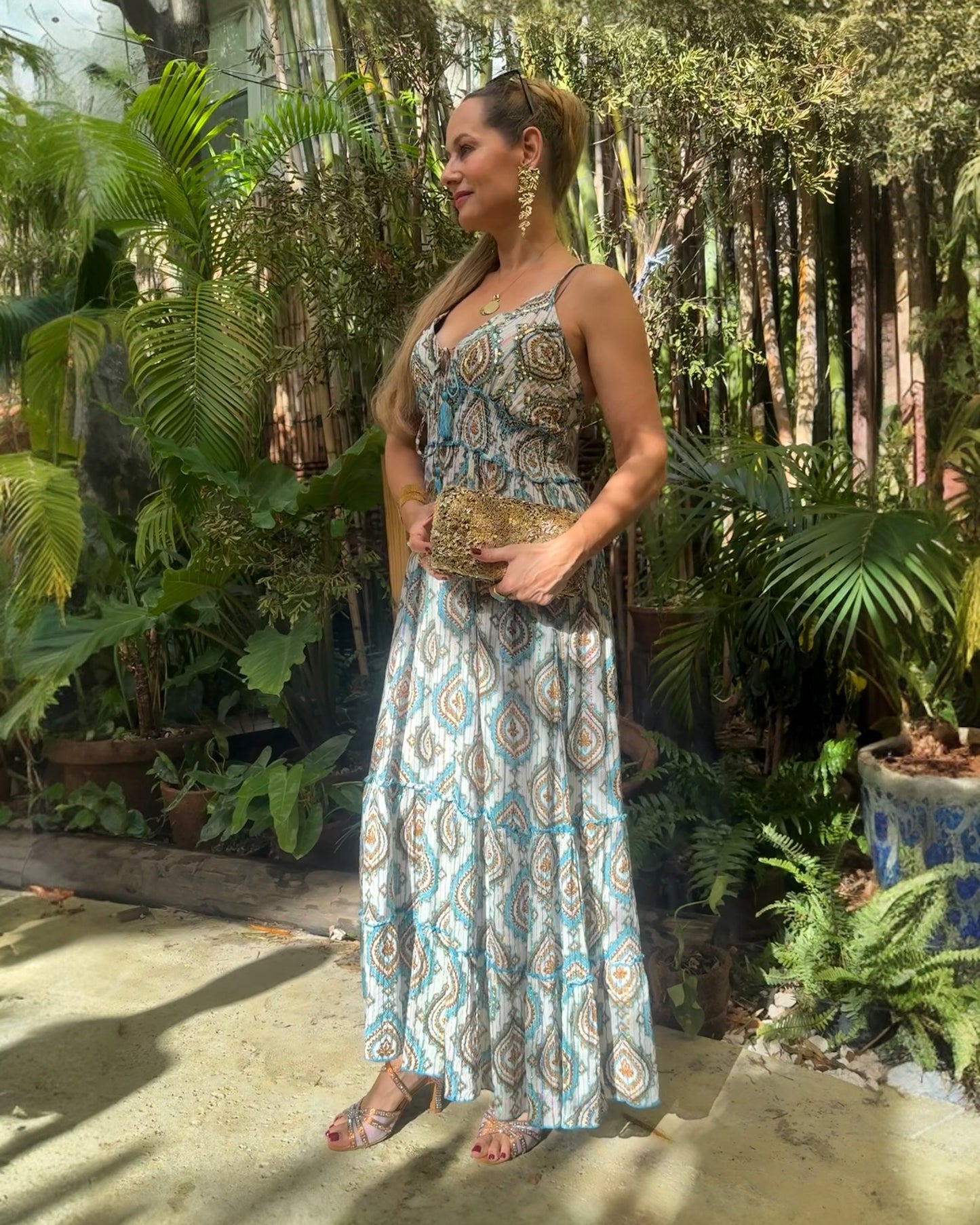 #11187 Long Dress with Brocaded Ornaments | Shizera Beauty