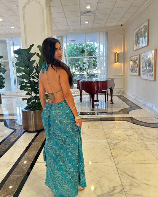 KW-1003-Green dress with paisley pattern | Shizera Beauty