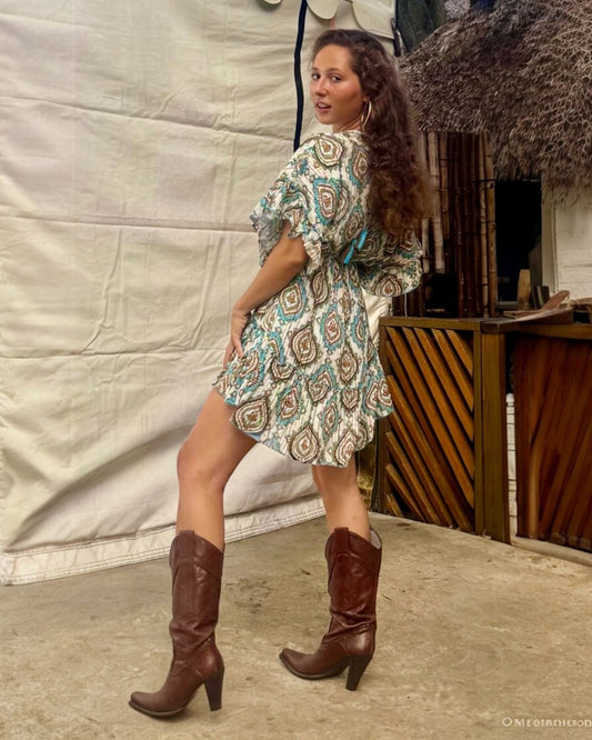 #11186 Short Dress with Brocaded Ornaments | Shizera Beauty