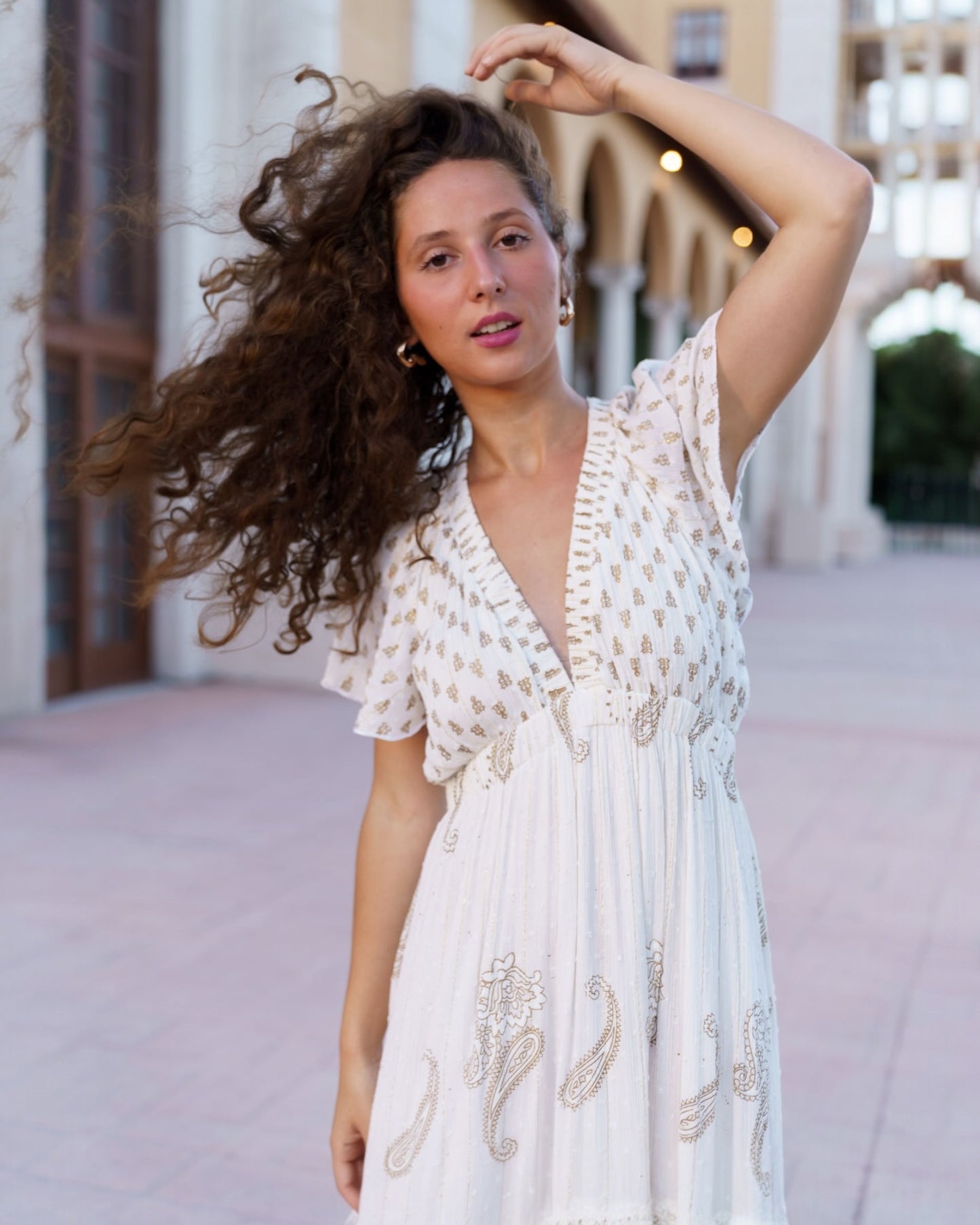#10741 Long White Dress with Ornaments | Shizera Beauty
