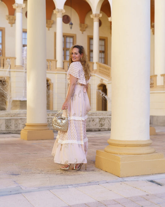 #10741 Long Pink Dress with Ornaments | Shizera Beauty