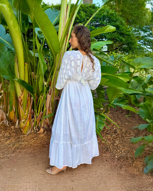 #Z-203 Long White Dress with Silver Applications | Shizera Beauty