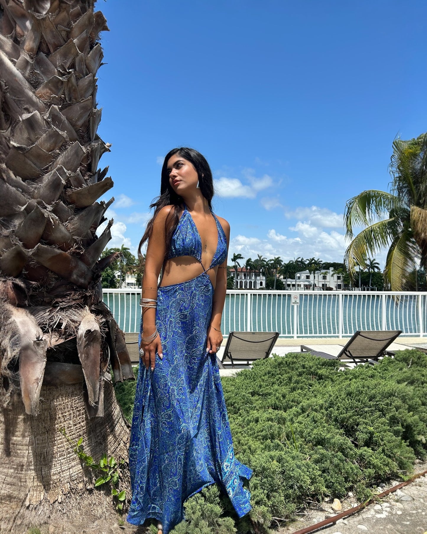 KW-1003-Blue dress with paisley pattern | Shizera Beauty