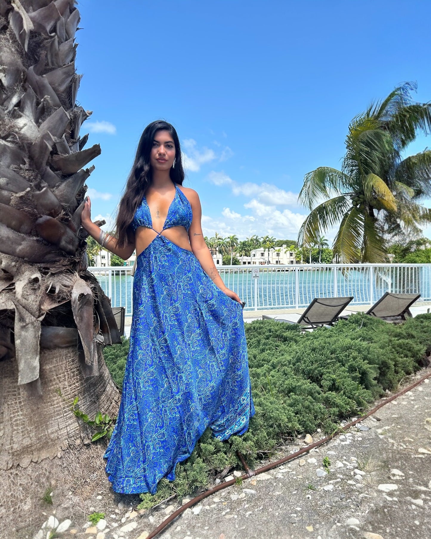 KW-1003-Blue dress with paisley pattern | Shizera Beauty