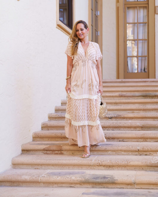 #10741 Long Pink Dress with Ornaments | Shizera Beauty