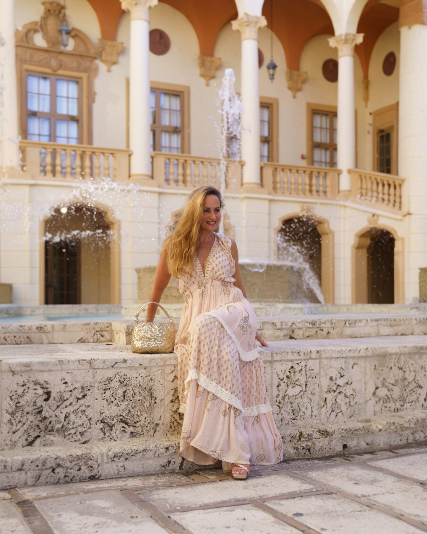 #10741 Long Pink Dress with Ornaments | Shizera Beauty