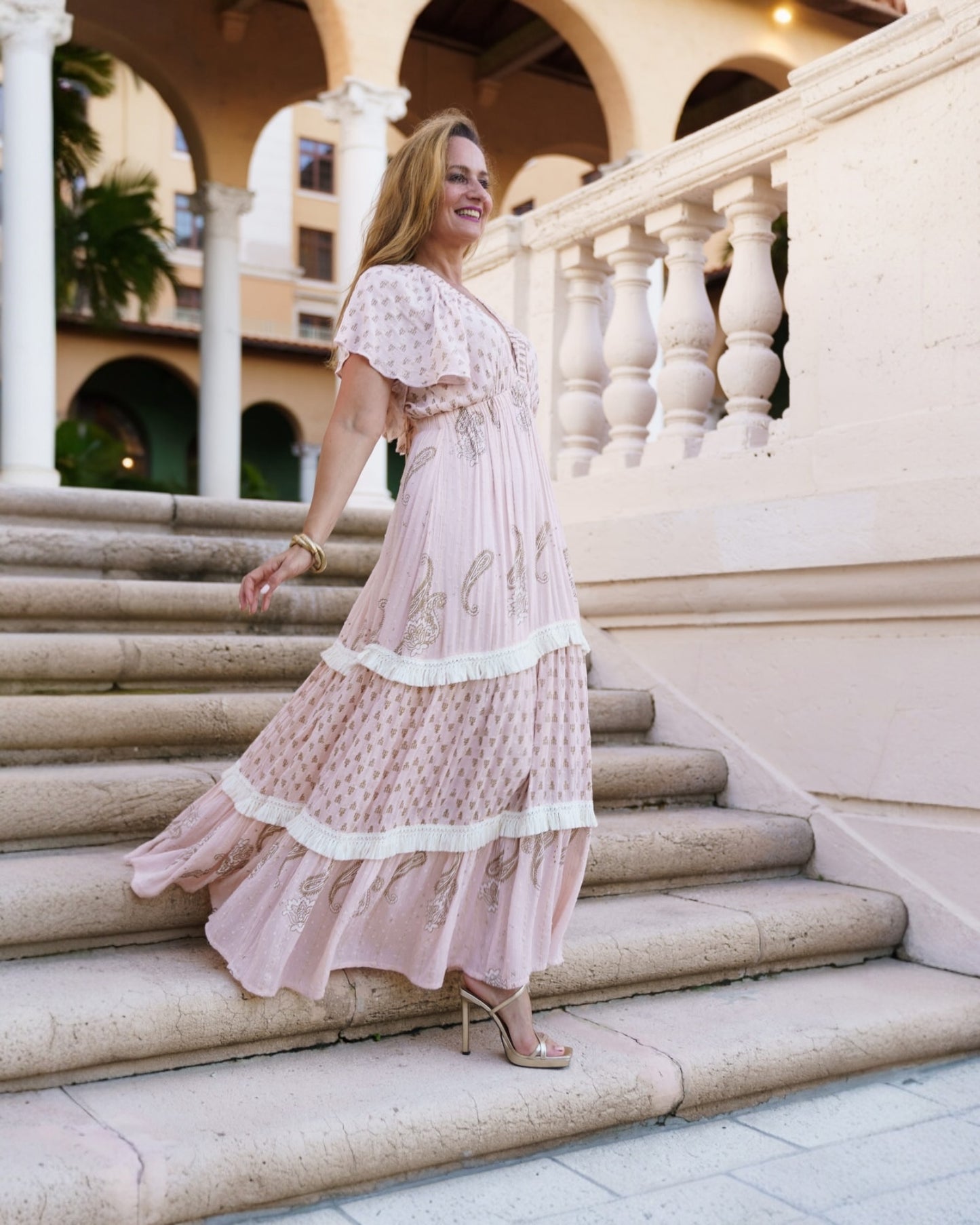 #10741 Long Pink Dress with Ornaments | Shizera Beauty